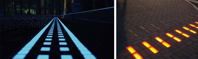 Светящаяся в темноте тротуарная плитка люминесцентная, светодиодная, видео производства