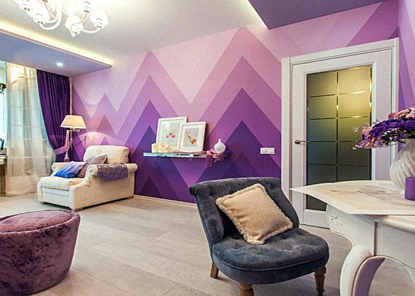 Фиолетовый цвет в интерьере: особенности оттенка, декор гостиной, детской комнаты, спальни в фиолетовых тонах, сочетание с другими цветами
